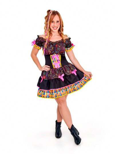 Vestido Caipira Adulto Feminino pra Festa Junina Caipirinha Xadrez Lindo pra mulheres