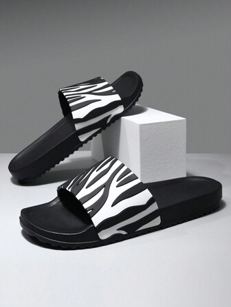 Men's Fashionable EVA Zebra Stripe Slippers, Casual Non-Slip Slides, Open Toe Shoes, Suitable For Indoor Outdoor Beach Shower, Large Size Couples' Flip-Flops For Spring And Summer ( Sizes 34-45)