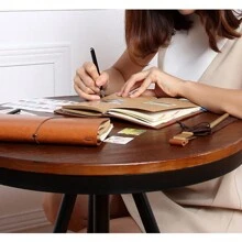 Binding Creative Notebook With Metal Bookmark Include Kraft Paper + Lined Paper + PVC Storage Bag For Hand Ledger Retro Portable Travel Diary Notebook Students School Stationery Supplies