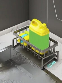 1入組廚房水槽收納盒，水槽海綿架，帶托盤底座和碗布架，廚房水槽整理盒，海綿掛勾洗滌器收納架 - 彩色 - 查看 5