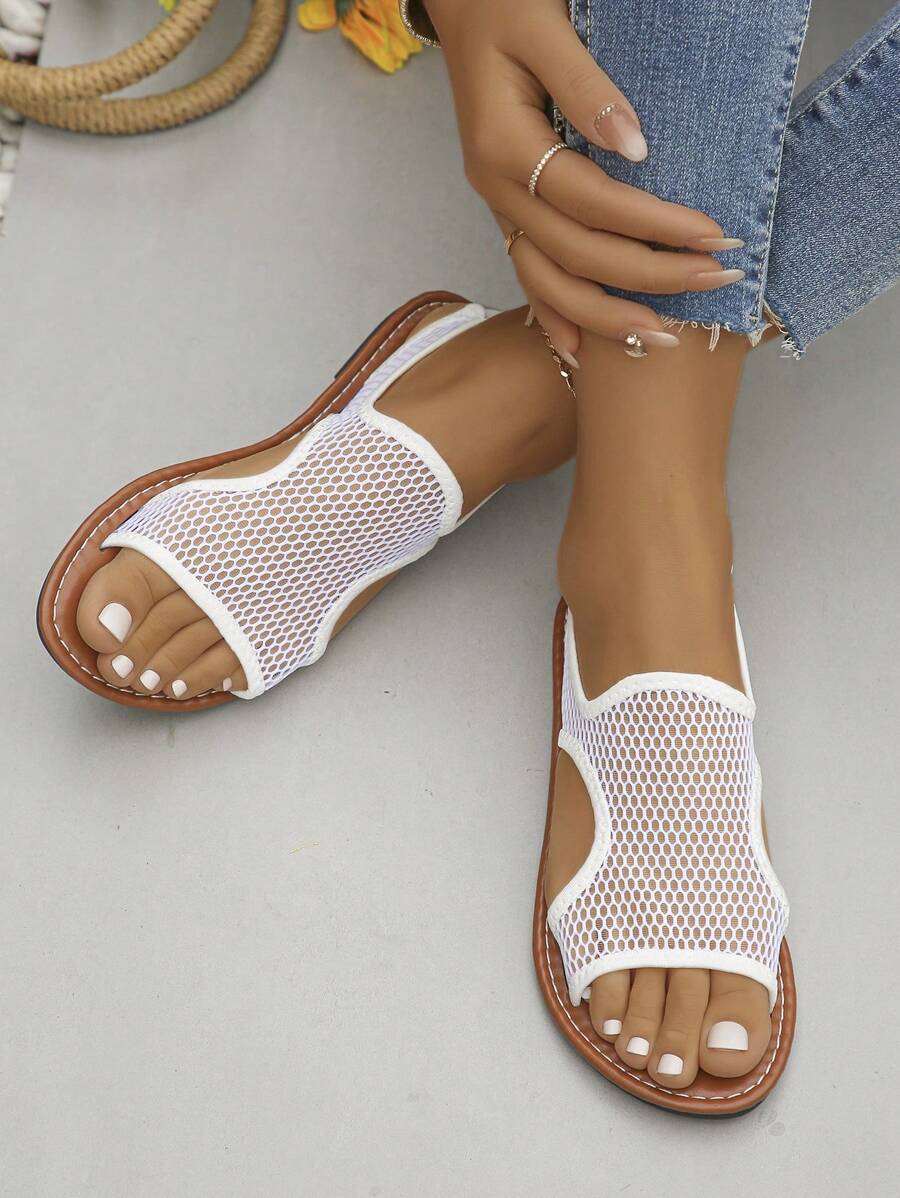 Sandales de sport décontractées plates anti-dérapantes en maille respirante nouvelle collection été 2024 - Blanc - Voir 1