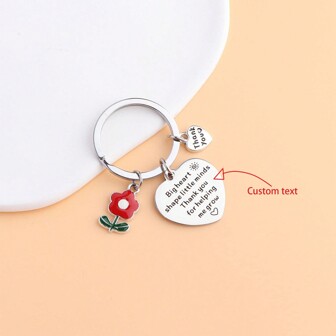 1pc Customizable Stainless Steel Keychain With Flower Pendant & Heart Shape, Ideal Gift For Friends, Elders, Or Teachers On Teacher's Day,Engraved,Durable,Stainless,Colorful,Cute,Adorable,Funny,Kawaii,Y2K,Stylish,Unisex,Casual,Custom,Personalized,Unique,Customized,Ideal Gifts For Him,Ideal Gifts For Her,Her,Boyfriend,Girlfriend,Family,Friends,Children,For Anniversaries,For Valentine's Day,For Mother's Day,For Birthdays,For Children's Day,For Father's Day,For Graduation,For Weddings,For Housewarming