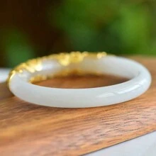 1 Piece Of Natural White Jade Bracelet, Gilded Gemstone Set With Soft Jade Fashion Bracelet, Hand-Made Polishing, Ladies Jewelry, Jewelry Jewelry, Gifts For Family, Holiday Commemorative Gifts. - C - View 3