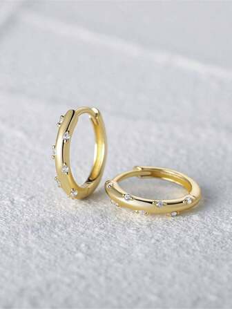 2 Stuks 925 Sterling Zilver Zirkonia Huggie Oorbellen Dames Dagelijks Fijne sieraden 18K Verguld Vintage Minimalistisch Geschikt Voor Vuosipäivä Huwelijkscadeau