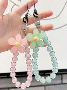 Dopamine Colored Dual-Layer Beaded Cell Phone Strap Korean-Style INS-Inspired Handmade Beaded Flower Phone Charm Hand Strap Bag Accessory Keychain Phone Charms - Yellow - View 4