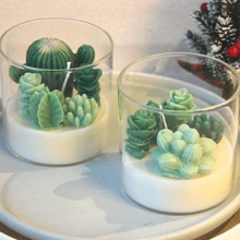 1pc Handcrafted Candle With Simulated Succulent, Infused With Aromatherapy For A Romantic Home Ambiance. This Lovely Wholesale Decoration Also Makes A Perfect Handcrafted Gift,Jar Candle,Candle,Candles,Gift,Gifts,Home Decor,Wedding, Wedding Decor,Birthday Decorations,Birthday Candle, Ornaments, Decorations, Graduation