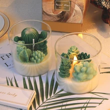 1pc Handcrafted Candle With Simulated Succulent, Infused With Aromatherapy For A Romantic Home Ambiance. This Lovely Wholesale Decoration Also Makes A Perfect Handcrafted Gift,Jar Candle,Candle,Candles,Gift,Gifts,Home Decor,Wedding, Wedding Decor,Birthday Decorations,Birthday Candle, Ornaments, Decorations, Graduation