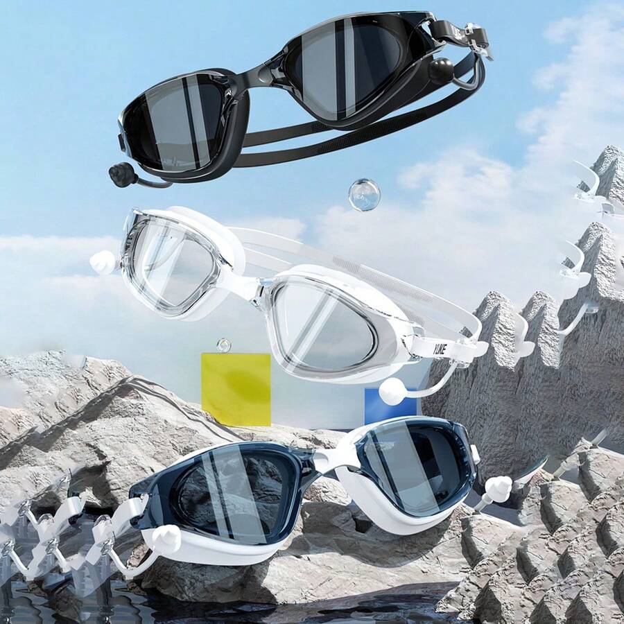 1 件成人高清防雾泳镜，防水宽框游泳镜，男女通用泳镜，潜水和游泳装备 - 多色 - 查看 1