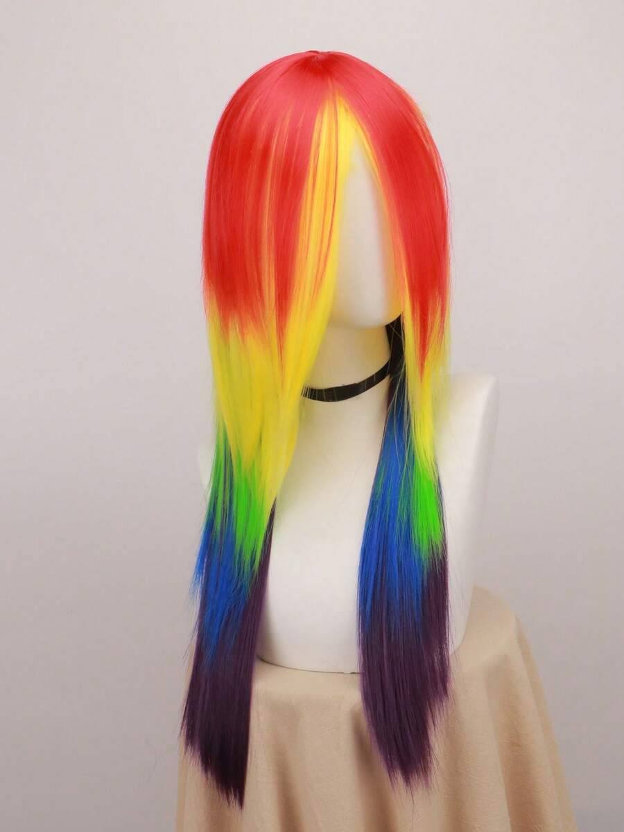 Parrucca lunga e dritta per Ognissanti, parrucca sintetica per donne e uomini, parrucca multicolore per cosplay, parrucca da anime per costumi di Ognissanti e feste di Natale