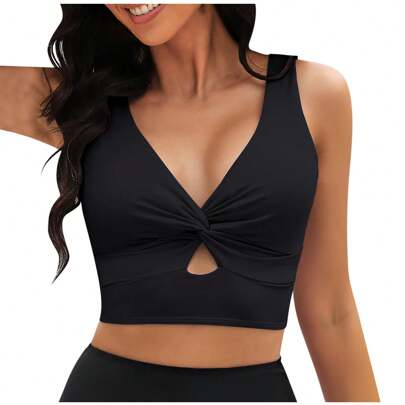 Summer Beach Solid Color Twisted Hollow Out Bikini Top