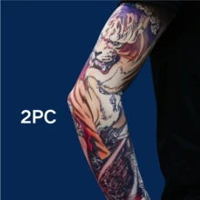 適用於夏季戶外旅行，騎行，運動和海灘活動的防曬紋身風格手臂保護袖套，具有貼身設計/涼爽感覺/透氣不悶熱，防UV