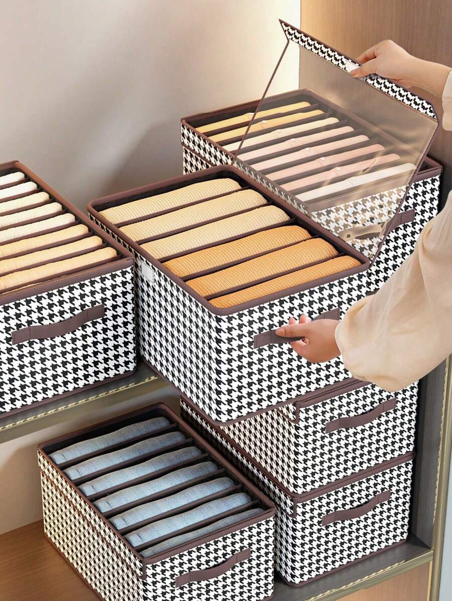 豪华分隔式 PP 服装收纳盒，适用于裤子、牛仔裤、家居衣柜收纳盒装饰品装饰节日装饰房间装饰家居装饰卧室装饰 - 黑與白 - 查看 1