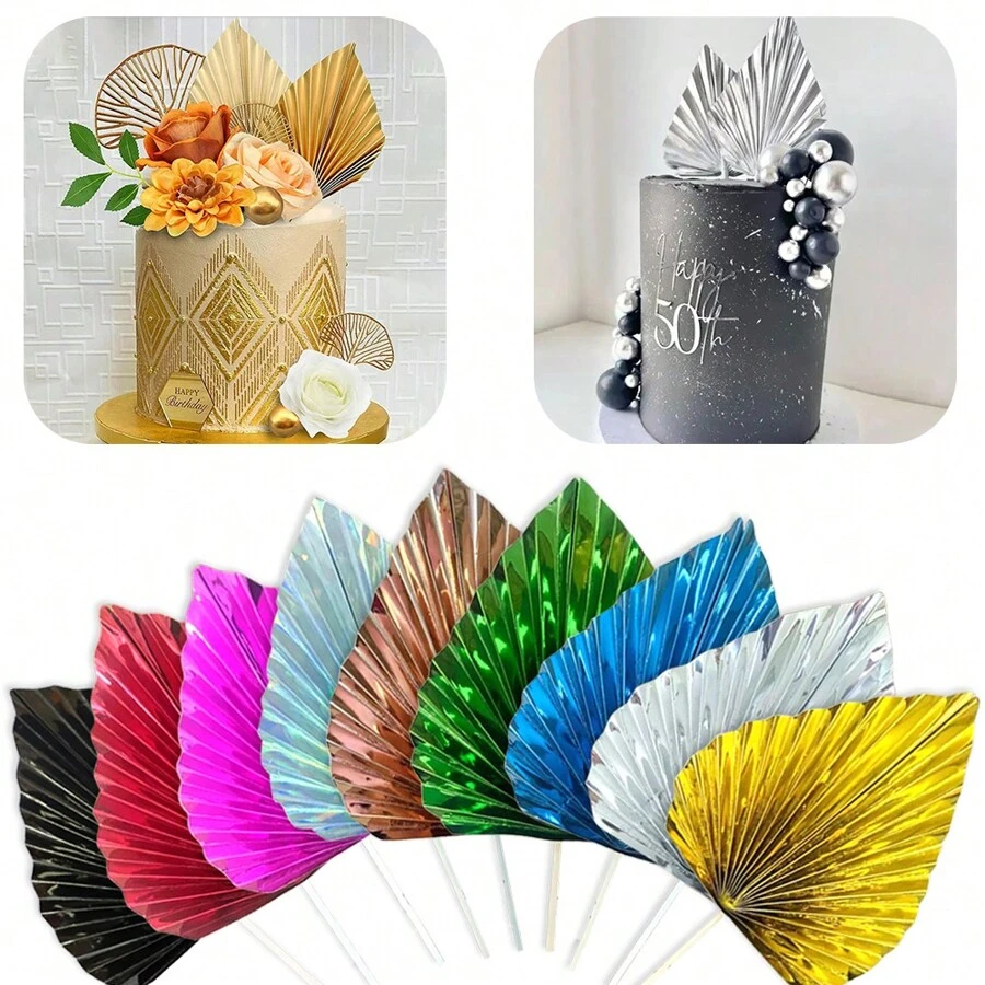 2 chiếc Palm Spear Happy Birthday Cake Toppers Vàng Folding Fan Party Cake Topper Trang trí món tráng miệng đám cưới, Giáng sinh - Nhiều màu - Xem 1