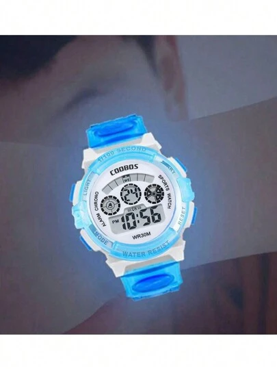 1 件/套儿童可爱 LED 电子硅胶手表，学生 7 色夜光运动数字手表，适合生日礼物、万圣节礼物、年终促销