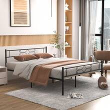 Metal Bed Frame Double Size 4ft6 Metal Platform Slats Support Mattress Foundation W/Headboard Footboard - Black - View 3