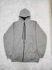 R&S Moletom G1 G2 G3 Men's Flannel Cold Weather Blouse Plus Size Basic Plain With Hood And Zipper Pocket - 淺灰色 - 查看 1