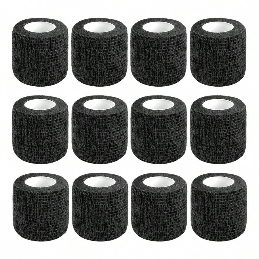 12packs Self Adhesive Bandage Wrap,2 Inches 5 Yards Black Wrap Breathable Flexible Stretchy Cohesive Bandage For First Aid, Sprains Protection Gym Gym Accessories Bandages Sports Tape