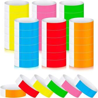 100/500 stuks synthetische Tyvek papieren polsbandjes voor evenementen in bulk, verschillende neon waterdichte bandjes, zelfklevende armbandjes voor festivals, volwassen feestspellen, geschikt voor Halloween/Kerstmis/Thanksgiving