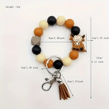 1pc/6pcs Cartoon Animals Brown Cow Bull Head Silicone Bead Bracelet Keychain Charm For Ladies Western Retro Fringe Wristlet Key Ring Accessories Gifts - Multicolor - View 9
