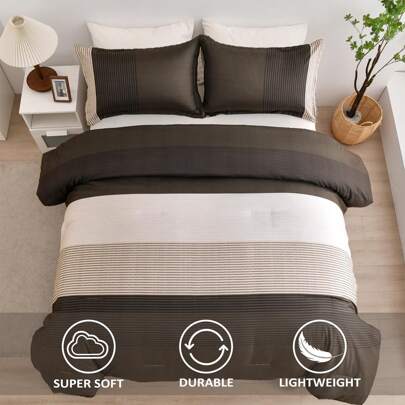 3 Pieces Quilt Sets Queen King Size,Reversible Purple Stripe Down Alternative Comforter For All Season,(1 Patchwork Comforter+2 Pillowcases), Soft Microfiber Bedding Set