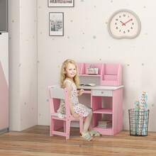 ZONEKIZ Kids Desk And Chair Set With Storage, For Ages 5-8 Years, 2 Piece Children Table And Chair Set - 粉色 - 查看 1