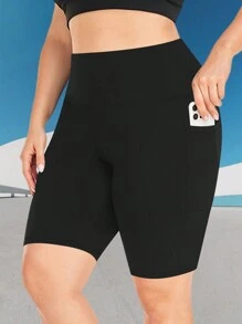 Quần short đạp xe nhẹ dành cho nữ cỡ lớn, quần short thể thao chạy bộ cạp cao co giãn ôm sát bụng có túi, quần boxer thoải mái. - màu đen - Xem 2