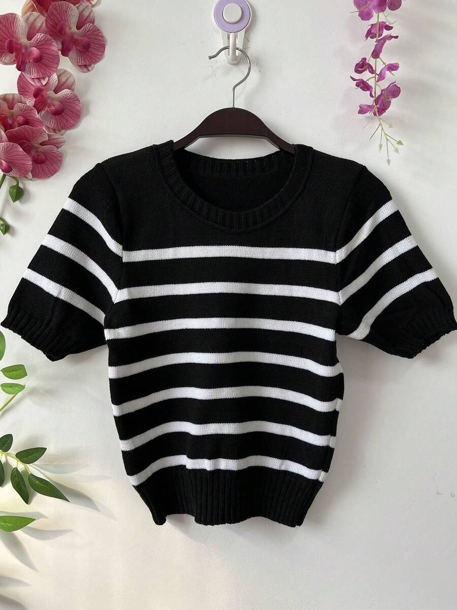 Striped Modal Blouse - 黑色 - 查看 1