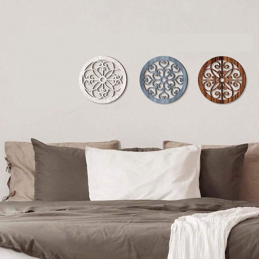 3入組木製鄉村風牆面裝飾，居家客廳臥室室內外辦公室牆壁掛飾 - 彩色 - 查看 1