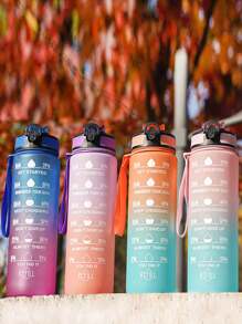 1入夏季新款1000毫升大容量運動水瓶，塑料材質且防滑，戶外攜帶便攜型水杯，學生健身用水瓶 - 粉色 - 查看 3