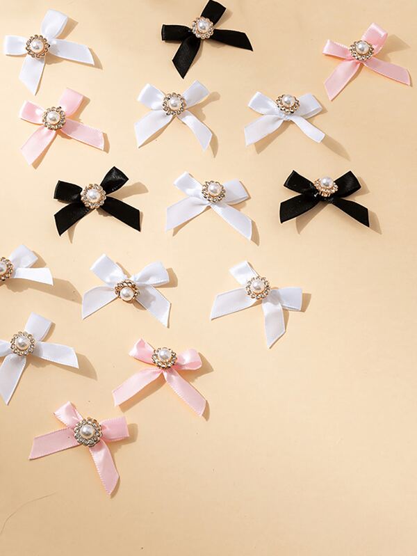 10pcs Rhinestone Inlaid Handmade Bowknot Satin Ribbon Tied Bow, DIY Clothing Accessories, Hair Accessories, Shoe And Hat Decoration, Jewelry Box Decoration, Christmas Valentine Day
