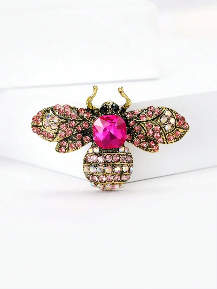 1pc Alloy & Rhinestone Bee Brooch