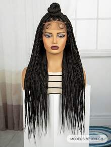 花邊假髮編織假髮不打結盒子編織假髮配嬰兒毛髮花邊襟頭辮假髮盒子編織花邊襟頭假髮辮髮團女用 - 黑色 - 查看 2