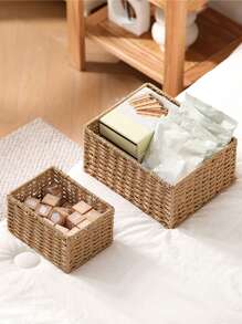 S/M/L 可选套装编织收纳篮，适用于卧室、客厅、书房和办公室的手工桌面收纳盒、厨房、厨房配件、厨房工具、厨房收纳盒、化妆品收纳盒、婚礼用品、花卉装饰、家居用品、桌子、家居装饰、家居整理和收纳、房间装饰、卧室房间装饰、几何编织波西米亚篮子、木藤花盆架、适用于 CoastalVibes 户外空间的 NaturalMix 绳索装饰