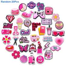 Random 20Pcs Pink Series Shoe Charms For Clogs Shoe DIY Decoration Premium Quality Popular Charms Accessories Bubble Slides Sandals, PVC Shoe Decorations Beach Bag Accessories Great Gift For Teens Men Women And Adults