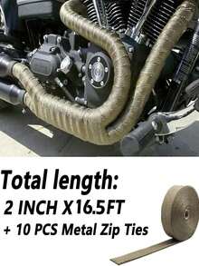 Motocicleta Cinta Termica Para Escape (headers) 10 Metros,Cinta térmica de escape de titanio, 2 x 16.5 pies con 10 bridas de acero inoxidable, cinta térmica de fibra de basalto para motocicletas y coches,Térmica de Escape, 2'' x 16.5' Fibra de Vidrio Negra Resistente al Calor Cinta de Aislamiento Térmico de Silenciador para Moto con 10 Ataduras de Cierre Inoxidable - Amarillo - Ver 3