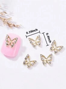 10 peças de adornos de unha de borboleta de liga 3D, Gemas de unhas DIY, Suprimentos de unhas
