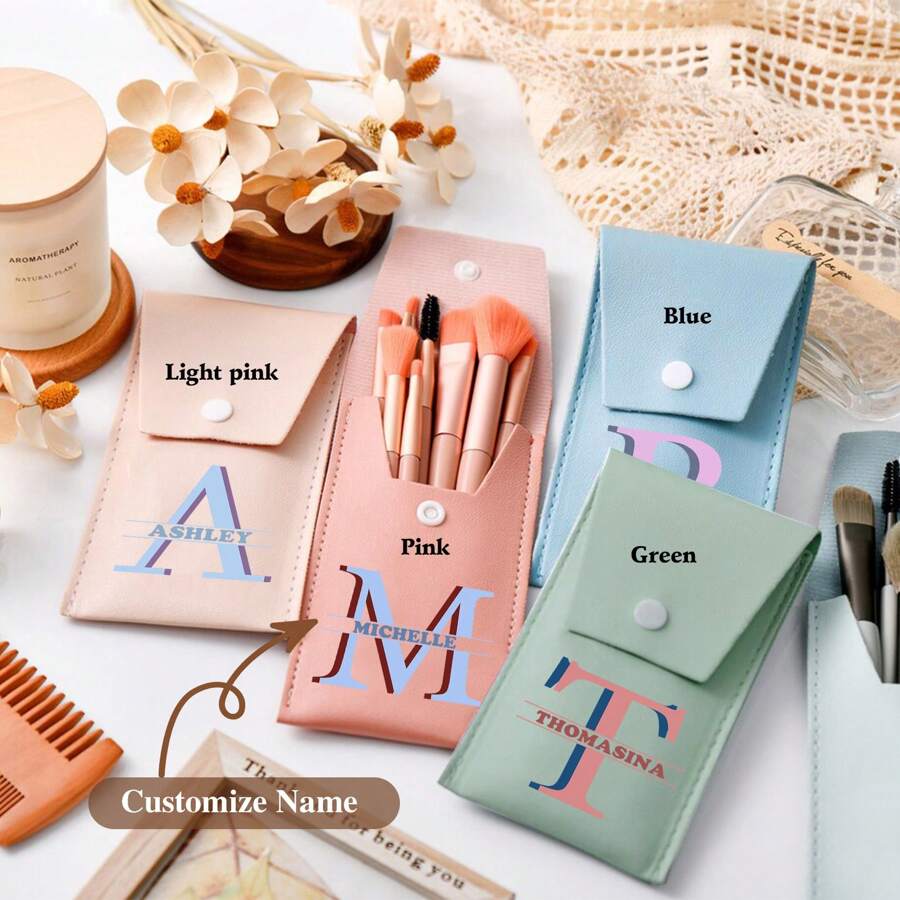 伴娘化妆刷套装，可定制字母和名字，非常适合婚礼回礼、新娘送礼会回礼、母亲节惊喜、化妆包、旅行配件、夏季出游用品 - 彩色 - 查看 1