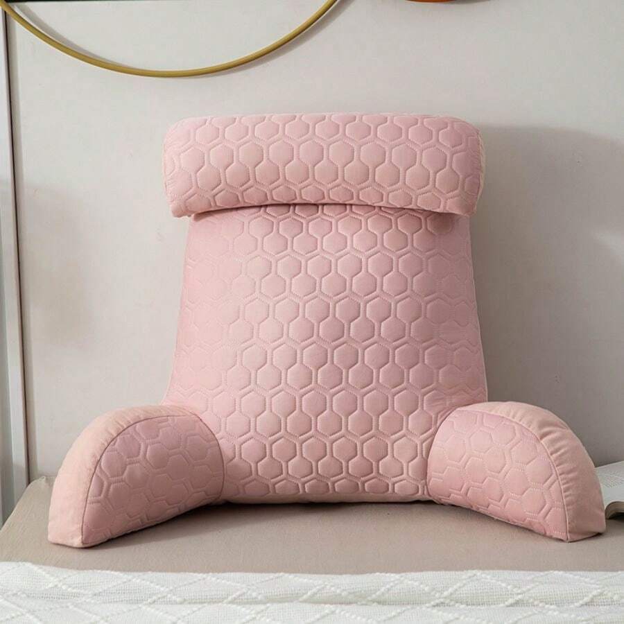 冷感絲質扶手枕，多功能坐墊，設有側口袋，符合人體工程學設計，舒適透氣，柔軟親膚，適用於沙發、床和陽台，全年適用 - 粉色 - 查看 1