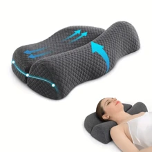 1pc Cervical Memory Foam Pillow, Neck Pillows For Neck And Shoulder, Ergonomic Orthopedic Sleeping Neck Support Pillow For Side Sleepers, Back And Stomach Sleepers - 灰色 - 查看 3