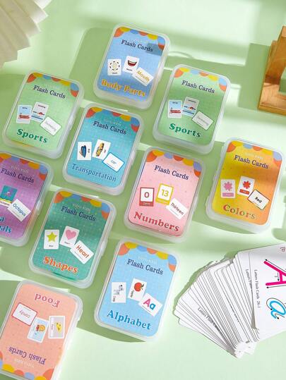 1盒3.4/2.4英寸材質兒童早教學習閃卡3-12歲有趣教育玩具，18個主題可選，趣味認知卡幼稚園嬰兒禮物學校學生文具用品