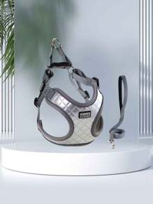 Pet Chest And Back Leather Harness Set With Leash For Small And Medium Dogs, New Style Anti-Breakaway Vest-Type Pet Traction Rope - Grey - View 1