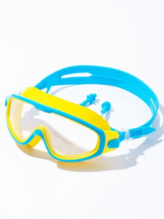 1 件蓝色防水防雾高清大框游泳镜，海滩必备品，海滩配件，泳池浮板