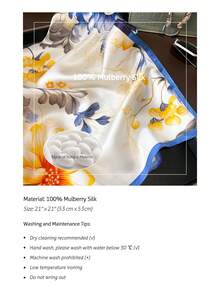 1条女士春秋季中国风百搭印花桑蚕丝围巾，通勤领巾 - 藍色 - 查看 3