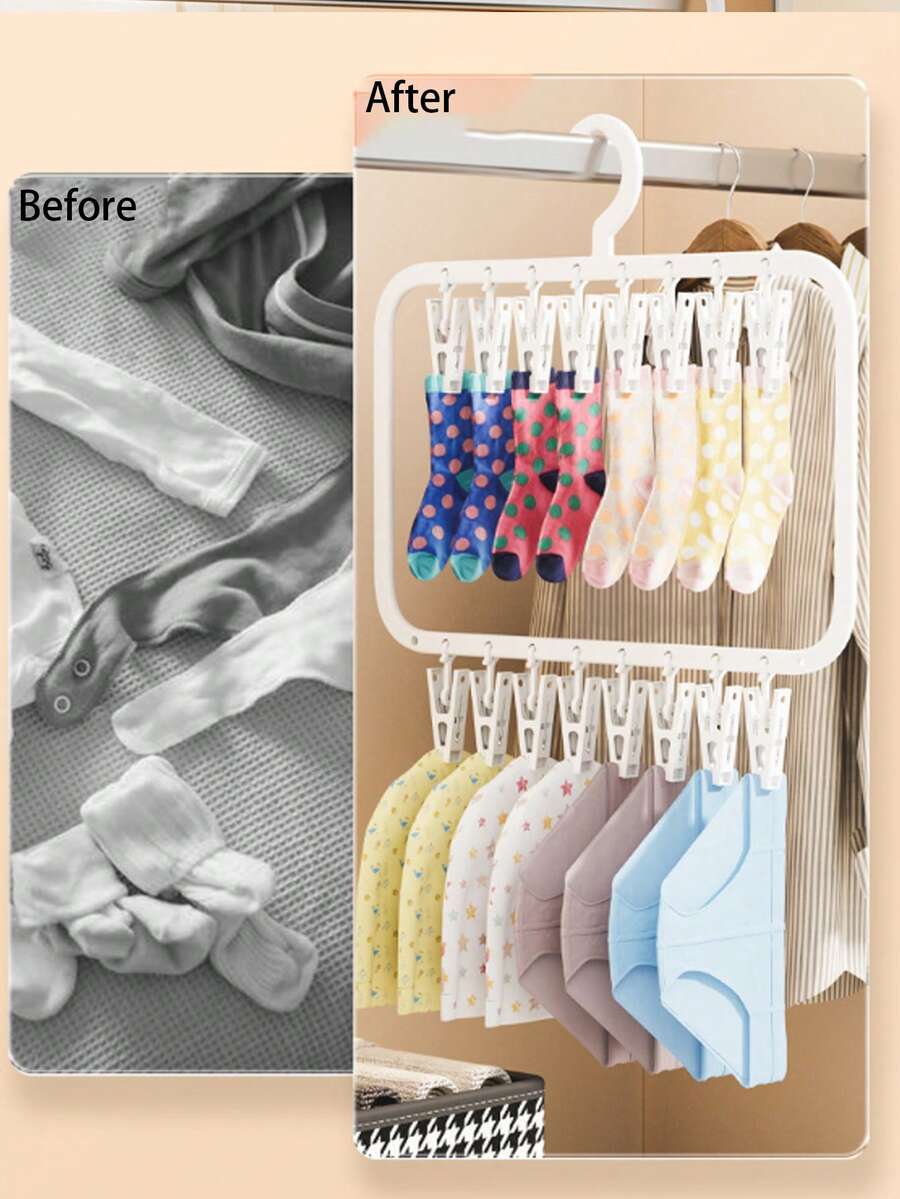 1PC Traceless Rack With Clips Plastic Sock Hat Towel Hanger For Drying