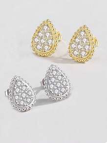 1 đôi bông tai hình giọt nước nhỏ thời trang và đơn giản với đầy đủ kim cương giả, thích hợp để đi lại và đeo hàng ngày, quà tặng trang sức sang trọng và thanh lịch cho các cô gái, bán buôn - Hoa tai - Xem 11