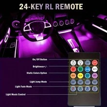 4入組LED汽車燈，48顆LED室內燈帶，遠程控制彩色音樂汽車車條燈底照明，情人節裝飾 - 電源 - 查看 4
