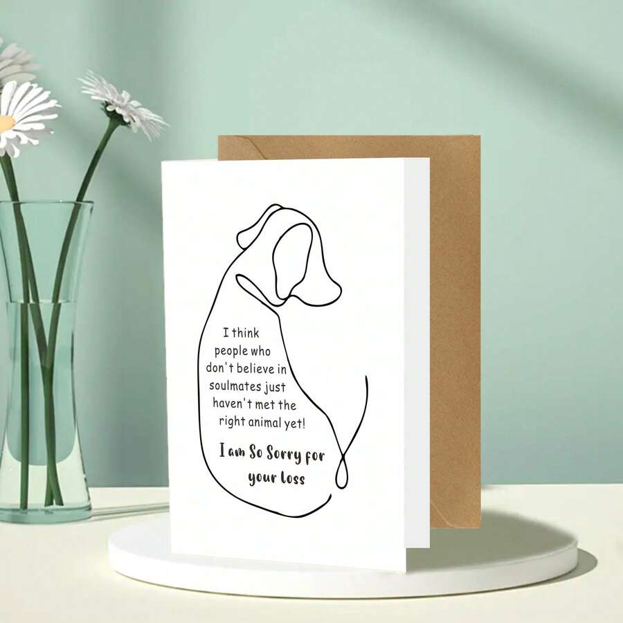 1入組狗主題追悼賀卡，5*7寸，附信封，適合狗狗愛好者 - 駝色 - 查看 1