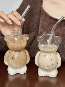 1pc Cartoon Glass Coffee Cup, Fun Birthday Gift For Girls, Creative & Cute - Multicolor - View 5