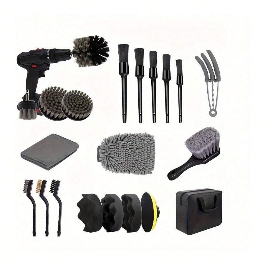 21pcs Car Cleaning Kit - Cleaning Brushes, Detailing Brush Set, Detail Brushes, Auto Detailing Brush Set, For Bathroom And Car Washing - Black - View 1