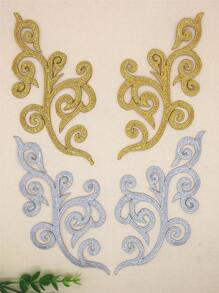 2pcs Gold Hollow Out Embroidery Applique Patch With Adhesive Backing For Clothing Decoration